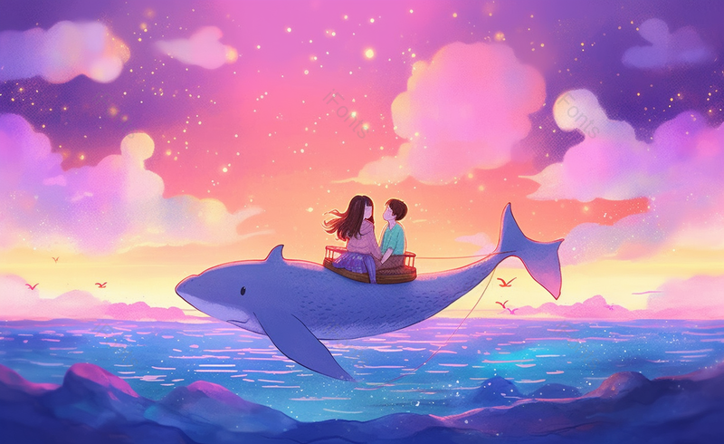 星空下的浪漫情侣游玩手绘插画甜蜜对视云彩氛围,插画/手绘图,插画/手绘图库,插画/手绘图下载,插画/手绘